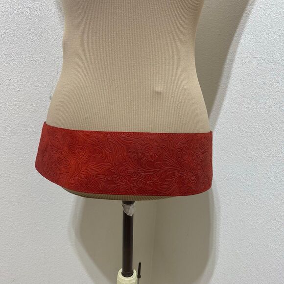 Made In Italy Red Embossed Leather Belt Wide Waist Cinching Corset Belt Sz M/L main image 10